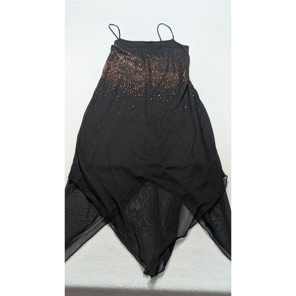 vtg Wet Seal slip dress sparkle black small asymmetrical hem midi spaghetti